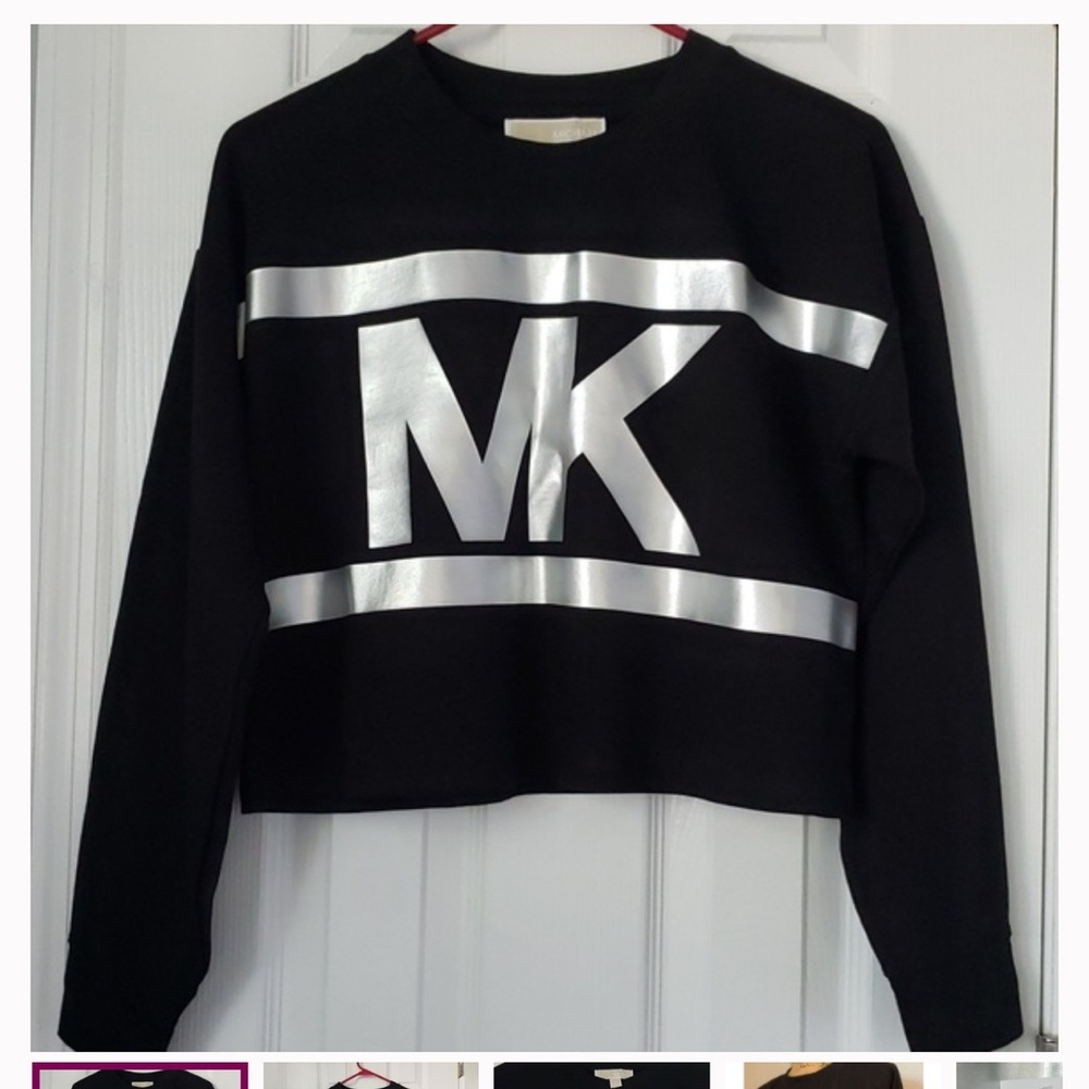 Michael Kors Silver Logo Cropped Black Sweatshirt, Size M - Picture 4 of 9